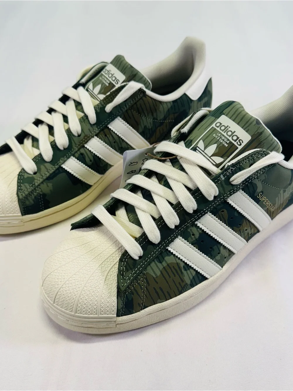 adidas Superstar Sneakers in Green Camo and White Accents